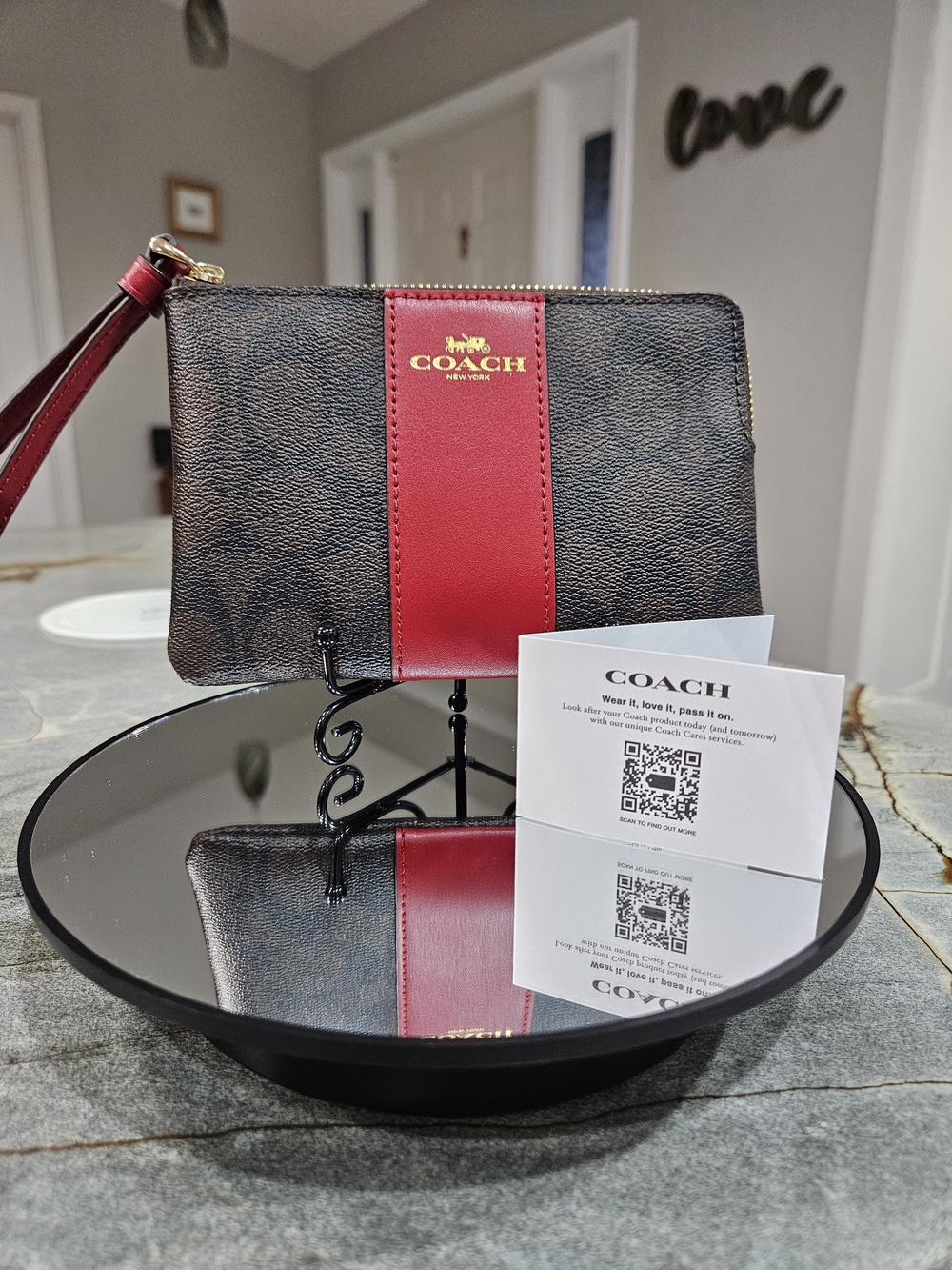 COACH Signature Canvas Wristlet with Red Leather Stripe NWT